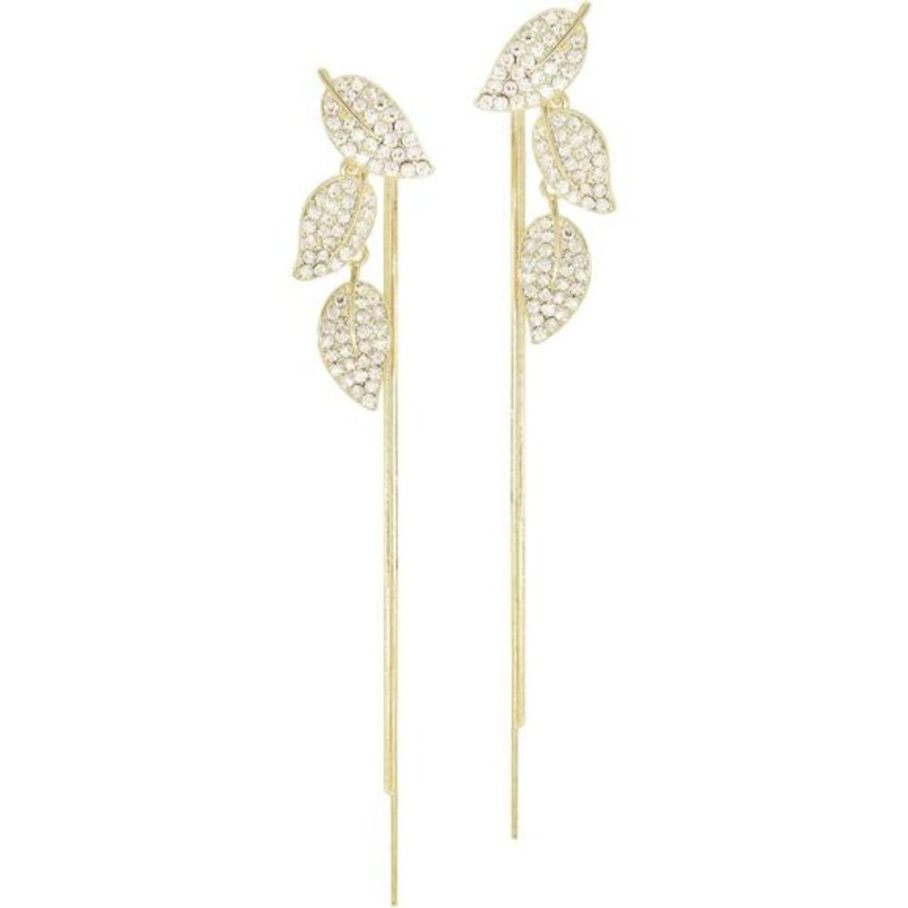 Long Gold Threader Tassel Earrings Dainty Rhinestone Crystal Butterfly Heart - Picture 1 of 7
